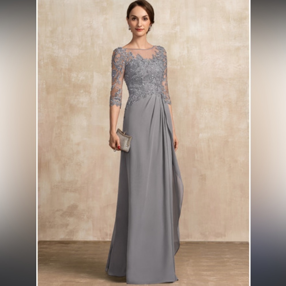 JJ’s HOUSE Full Length Chiffon Lace Mother of Bride Gown Sz 12-14